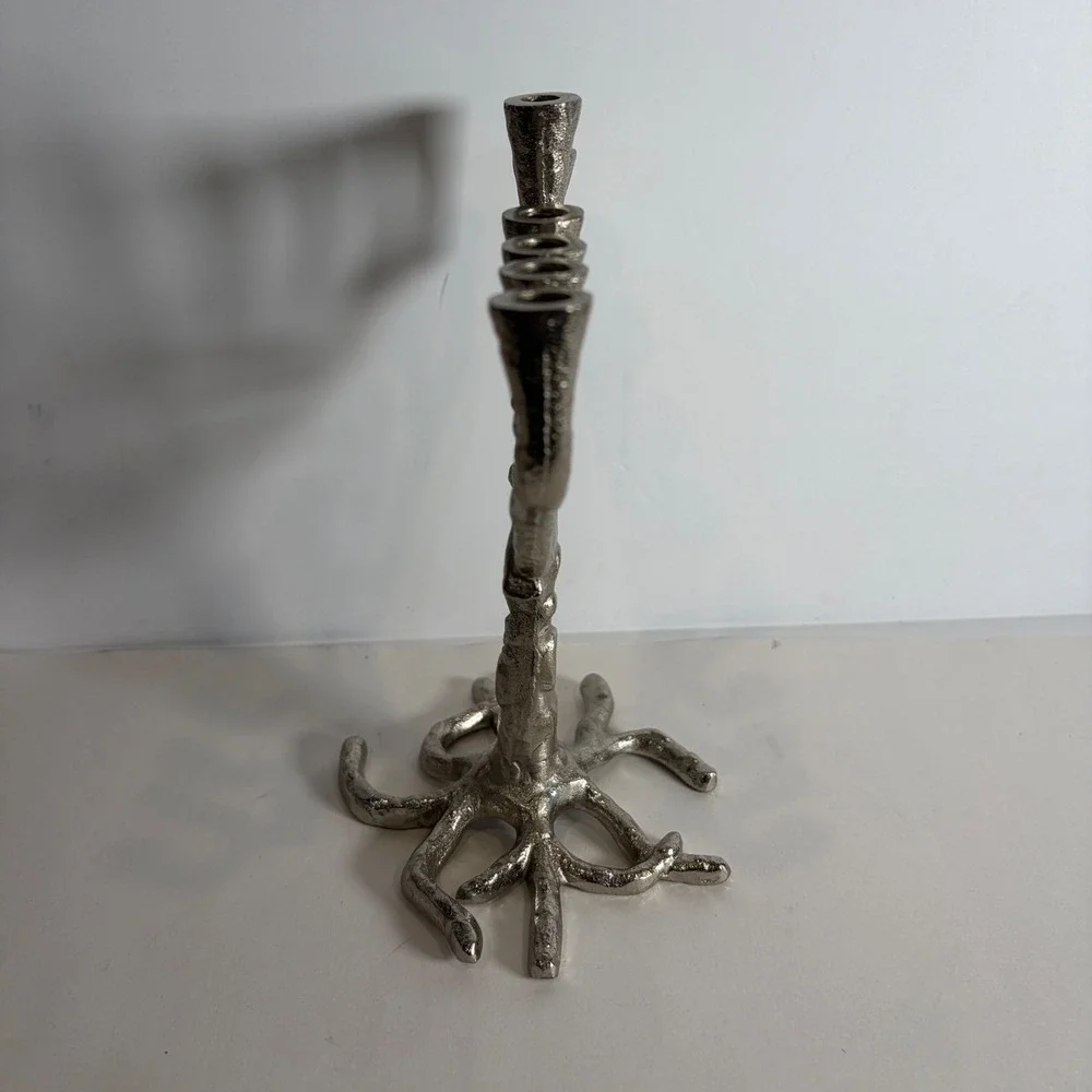 Tree of Life Hanukkah Menorah Silver Tone Cast Metal Branch Design Candelabra